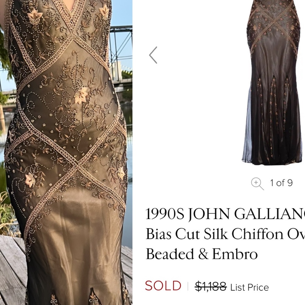 Vintage 1990S JOHN GALLIANO Style - Beaded and Embroidered Gown (Brown)